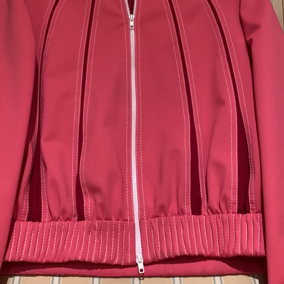 VALENTINO PANELED JACKET SALMON PINK RED ZIPPER FRONT HIGH NECK ITALIAN FABRIC 6 - Picture 9 of 15